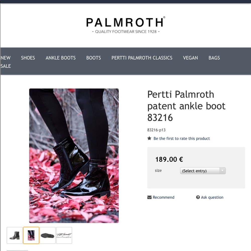 “PERTTI PALMROTH” Black Patent Ankle Boots Made In Finland. - Picture 15 of 16